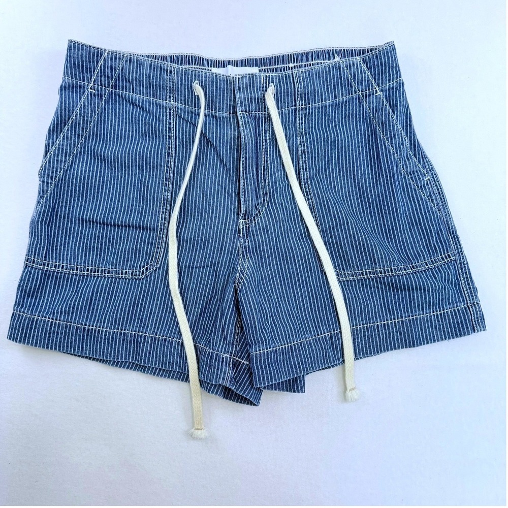 LOFT Blue White Striped Pull On Shorts Womens XS Elastic Waist Drawstring